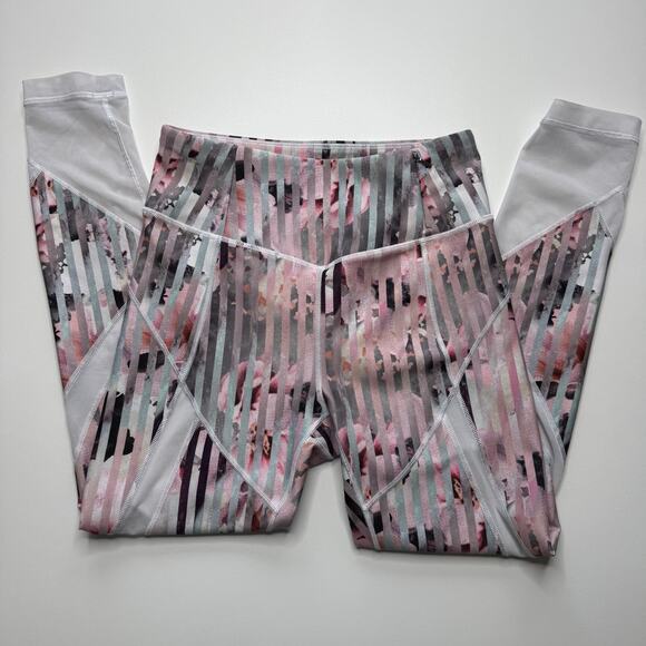CALIA by Carrie Underwood | Pink Luster Stripe Floral Mesh Hem Leggings - Picture 4 of 6